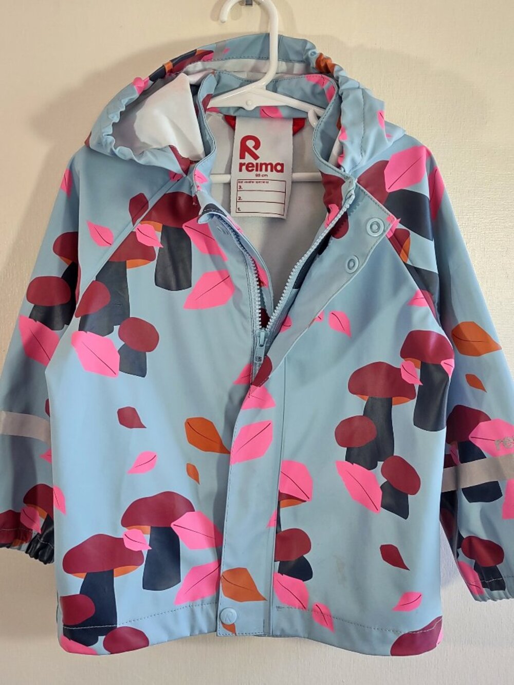 Reima Kids Rain Jacket Size 3 T Hooded Abstract Leaves & Mushrooms Outdoor
